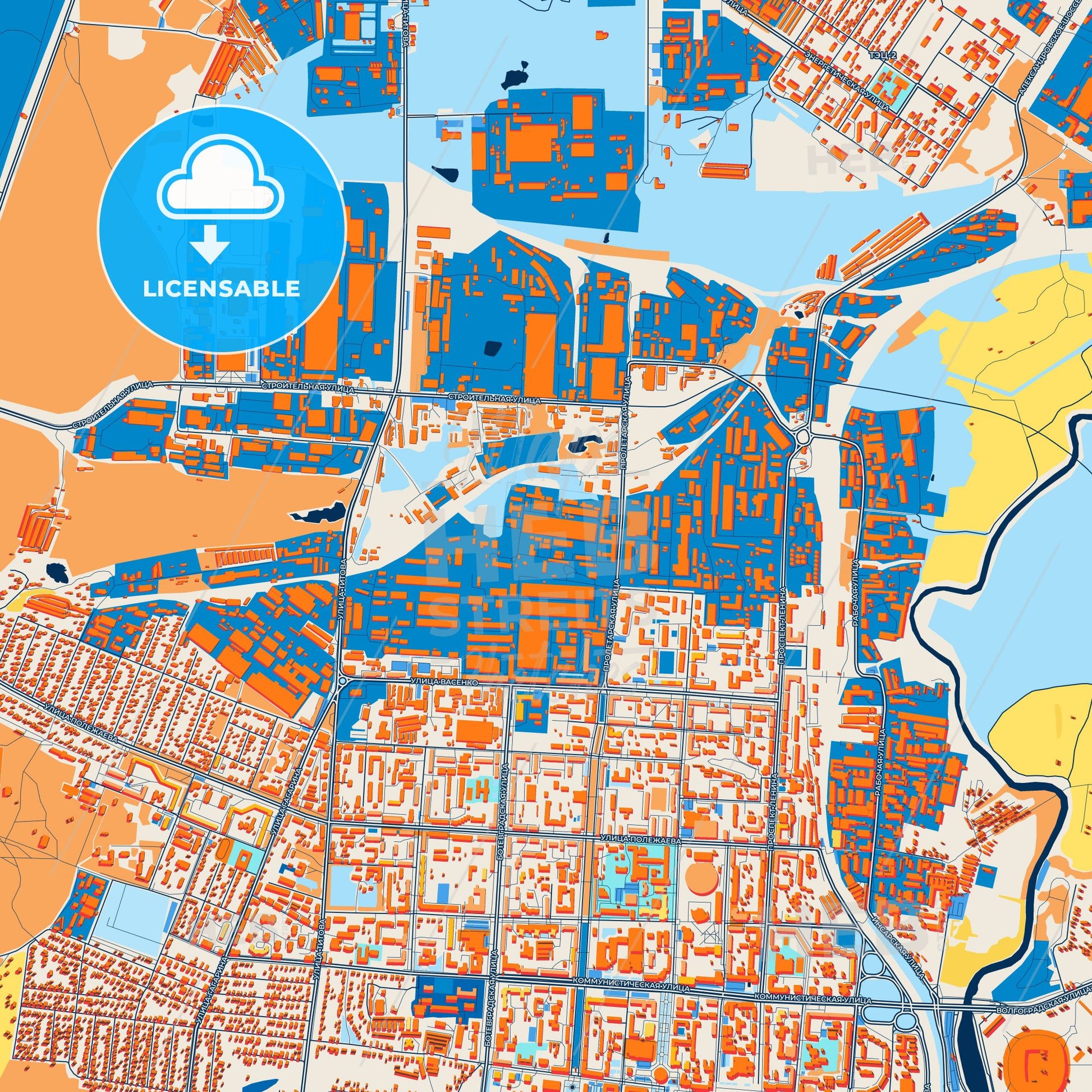 Colorful Saransk Street Map with Labels and Buildings
