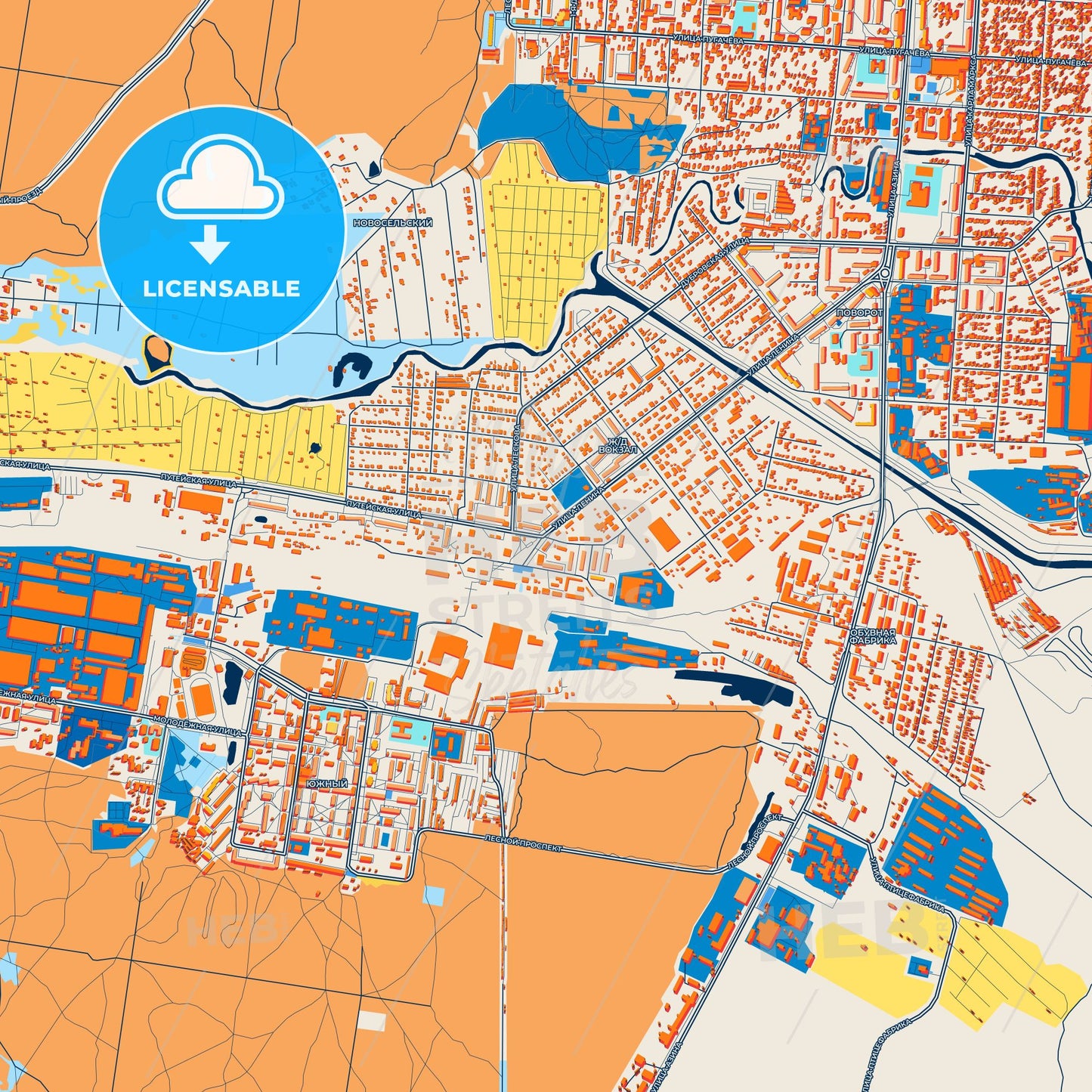 Colorful Sarapul Street Map with Labels and Buildings