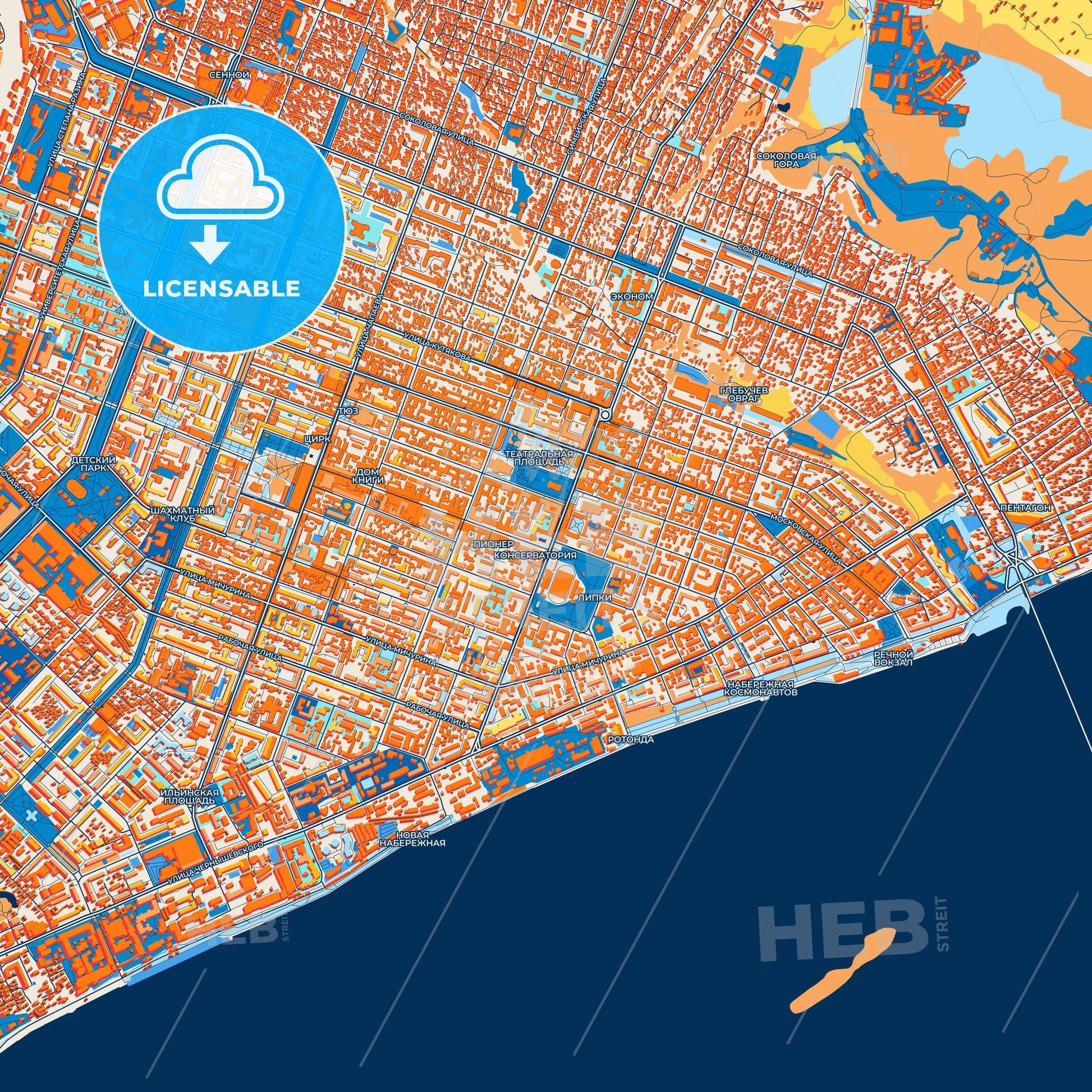 Colorful Saratov Street Map with Labels and Buildings