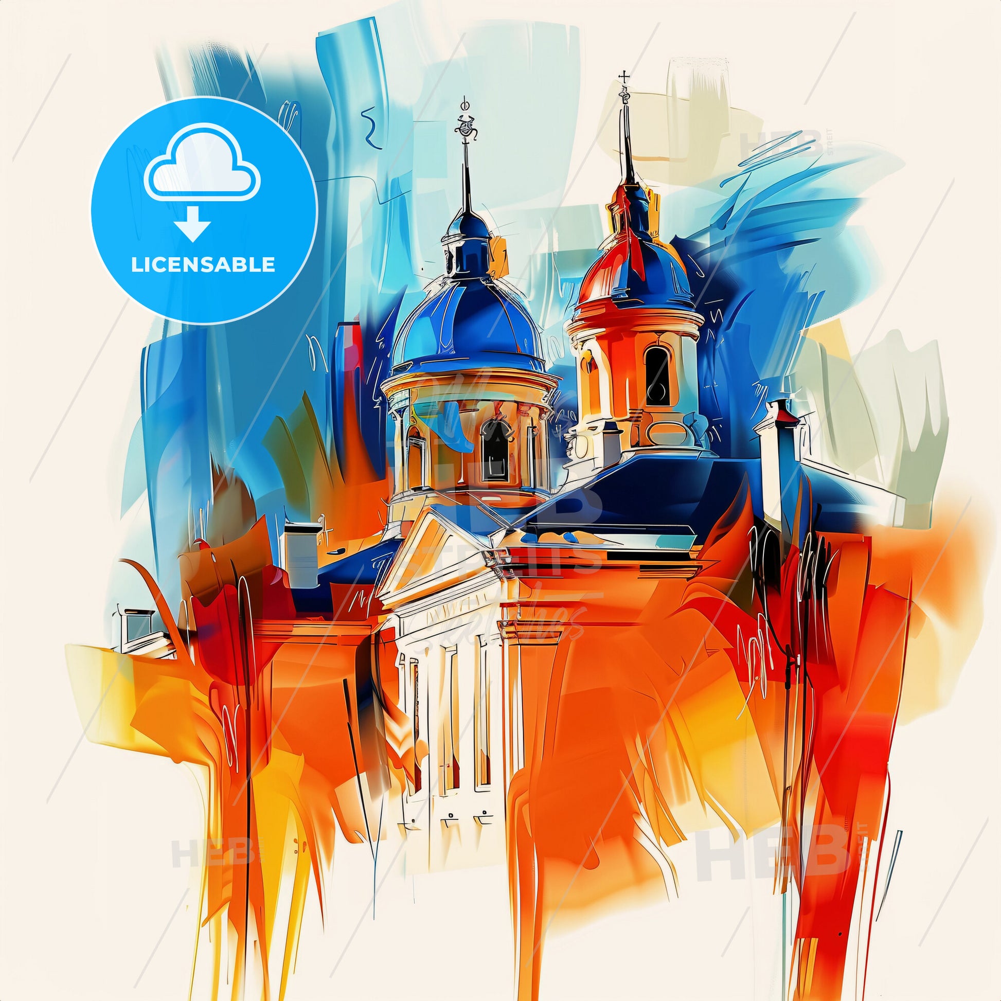 Vibrant Sarcelles, France - A Painting Of A Building With A Blue Dome