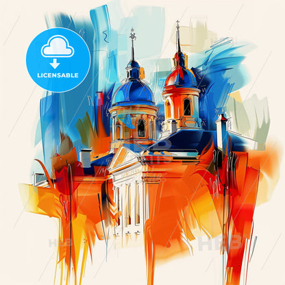 Vibrant Sarcelles, France - A Painting Of A Building With A Blue Dome