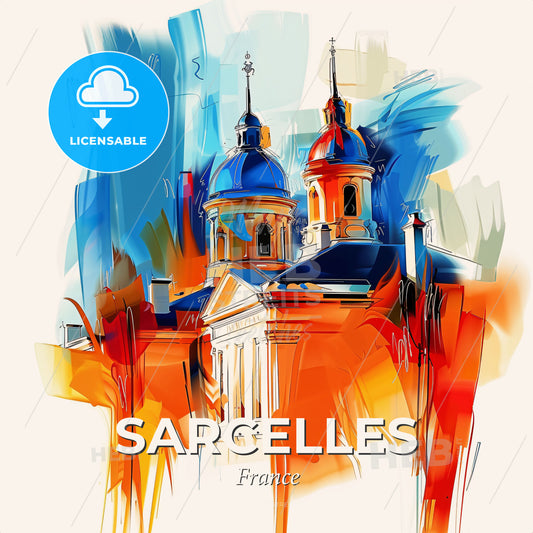 Vibrant Sarcelles, France - A Painting Of A Building With A Blue Dome - Square format print template