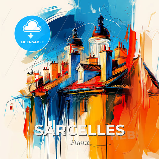 Vibrant Sarcelles, France - A Painting Of A Building With A Roof - Square format print template