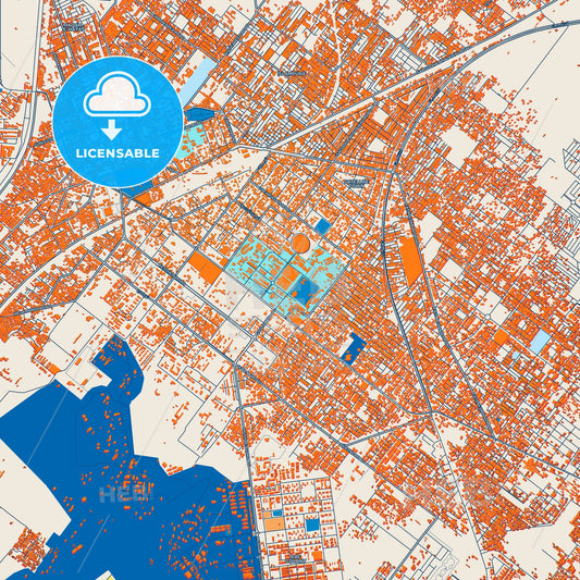 Colorful Sargodha Street Map with Labels and Buildings