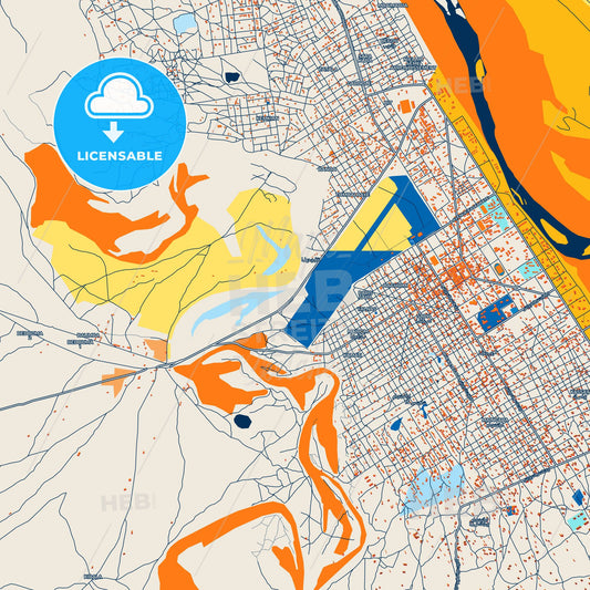 Colorful Sarh Street Map with Labels and Buildings
