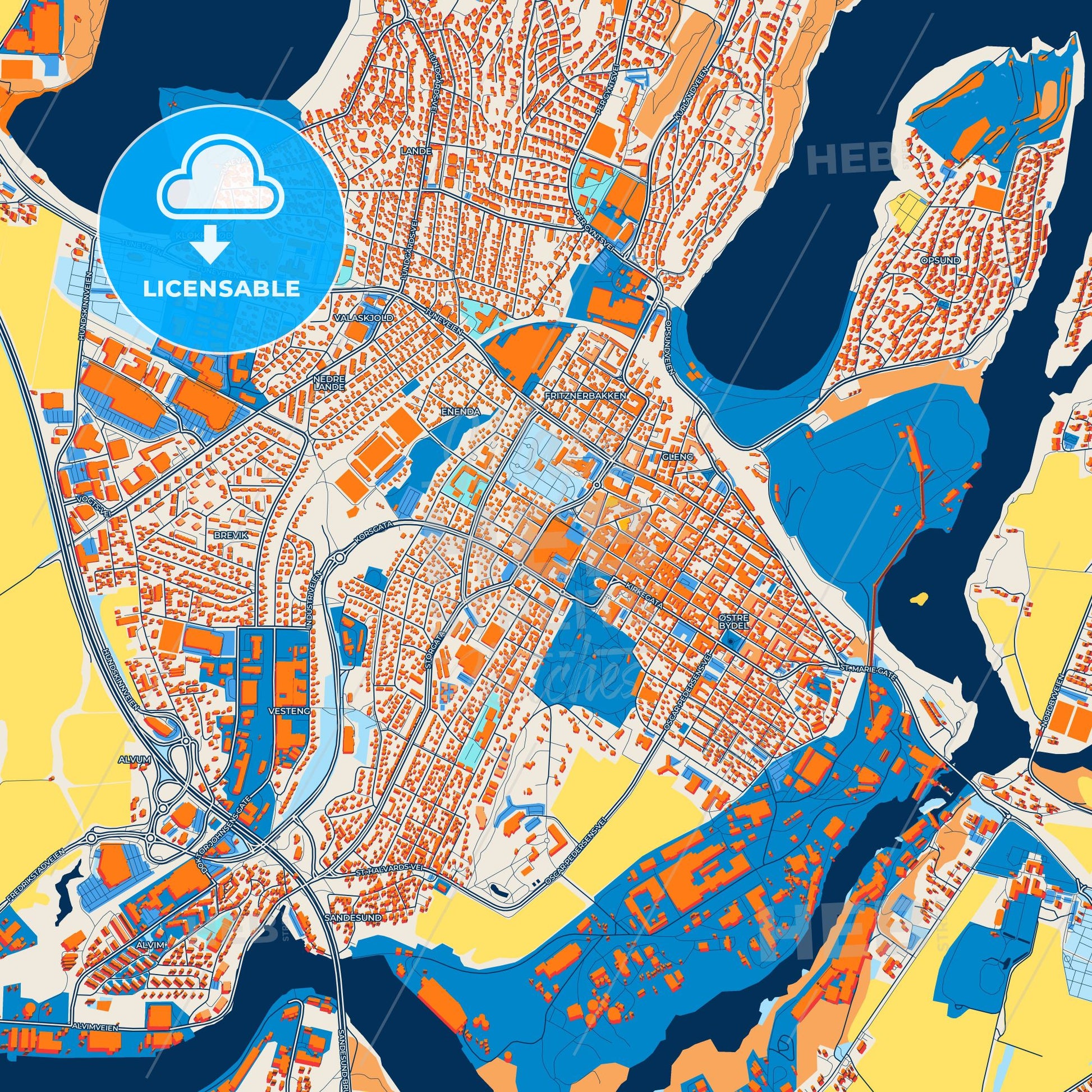 Colorful Sarpsborg Street Map with Labels and Buildings