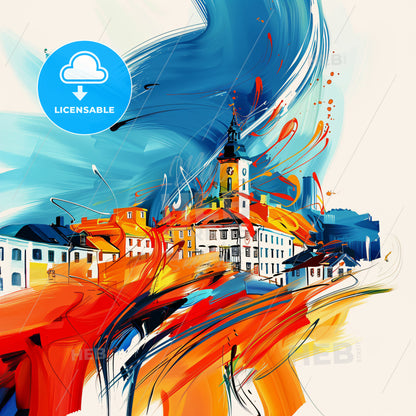 Vibrant Sarpsborg, Norway - A Painting Of A Town