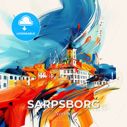 Vibrant Sarpsborg, Norway - A Painting Of A Town - Square format print template