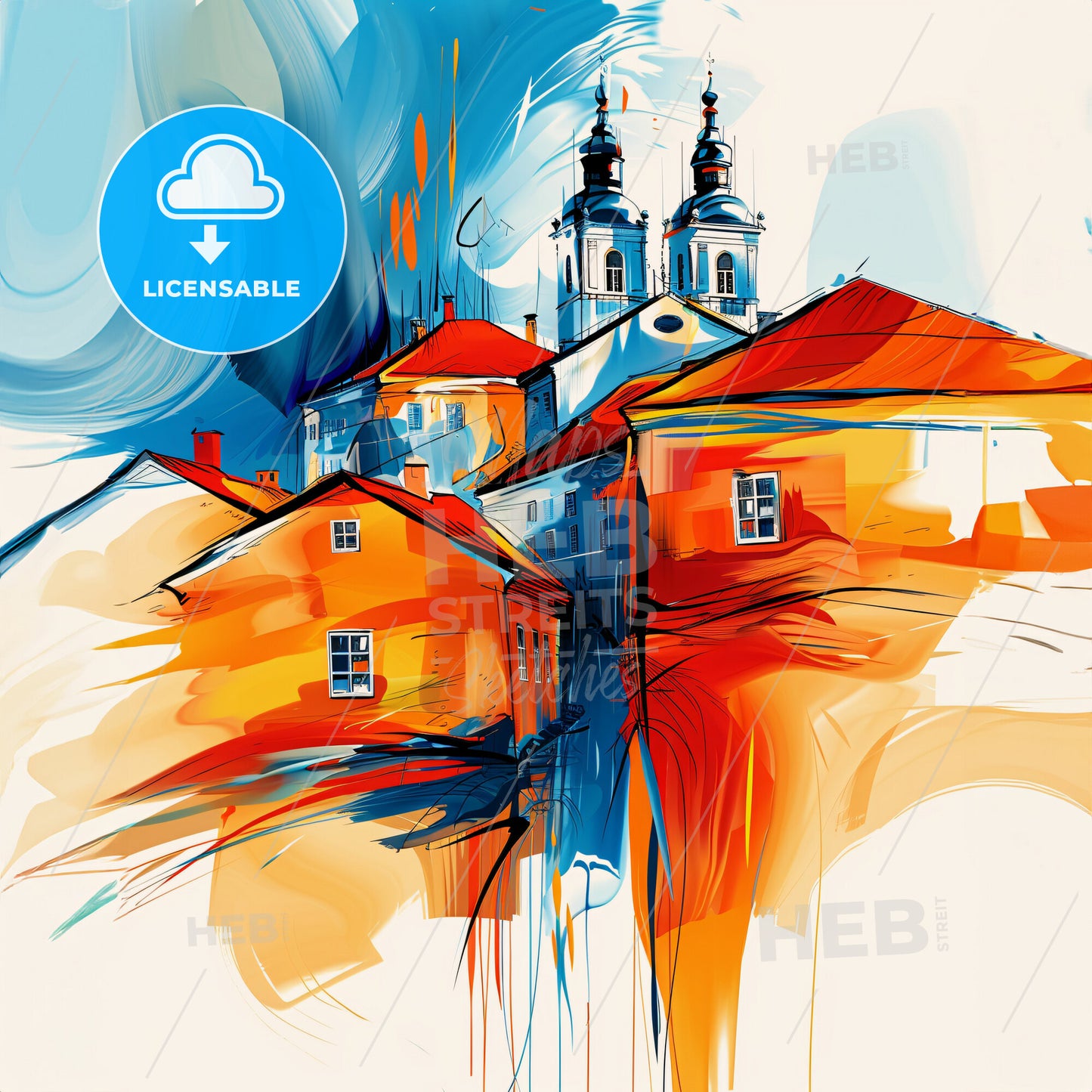 Vibrant Sarpsborg, Norway - A Painting Of A Building With A Steeple