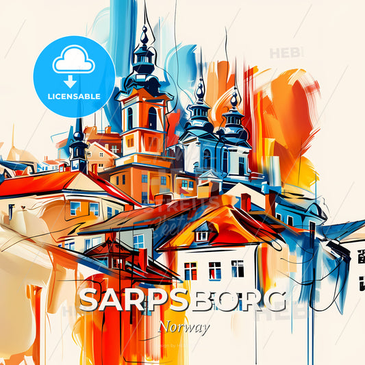 Vibrant Sarpsborg, Norway - A Painting Of A Town - Square format print template