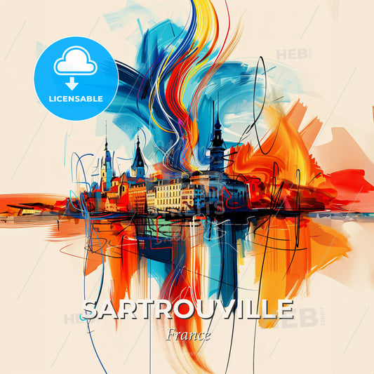 Vibrant Sartrouville, France - A Colorful Painting Of A City - Square format print template