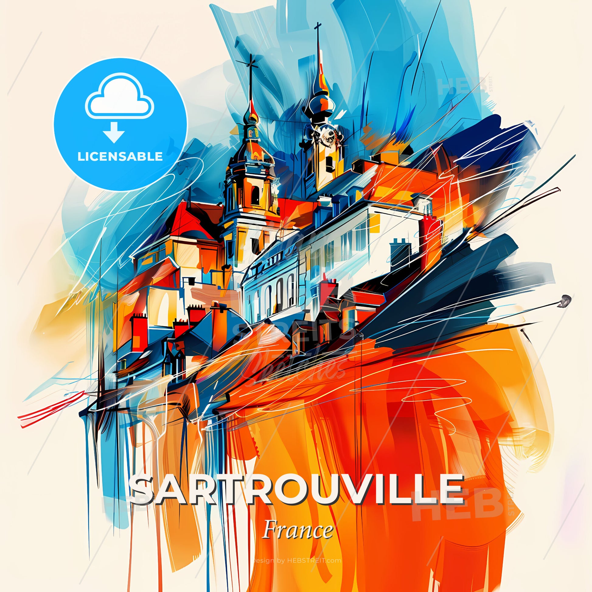Vibrant Sartrouville, France - A Painting Of A Building - Square format print template