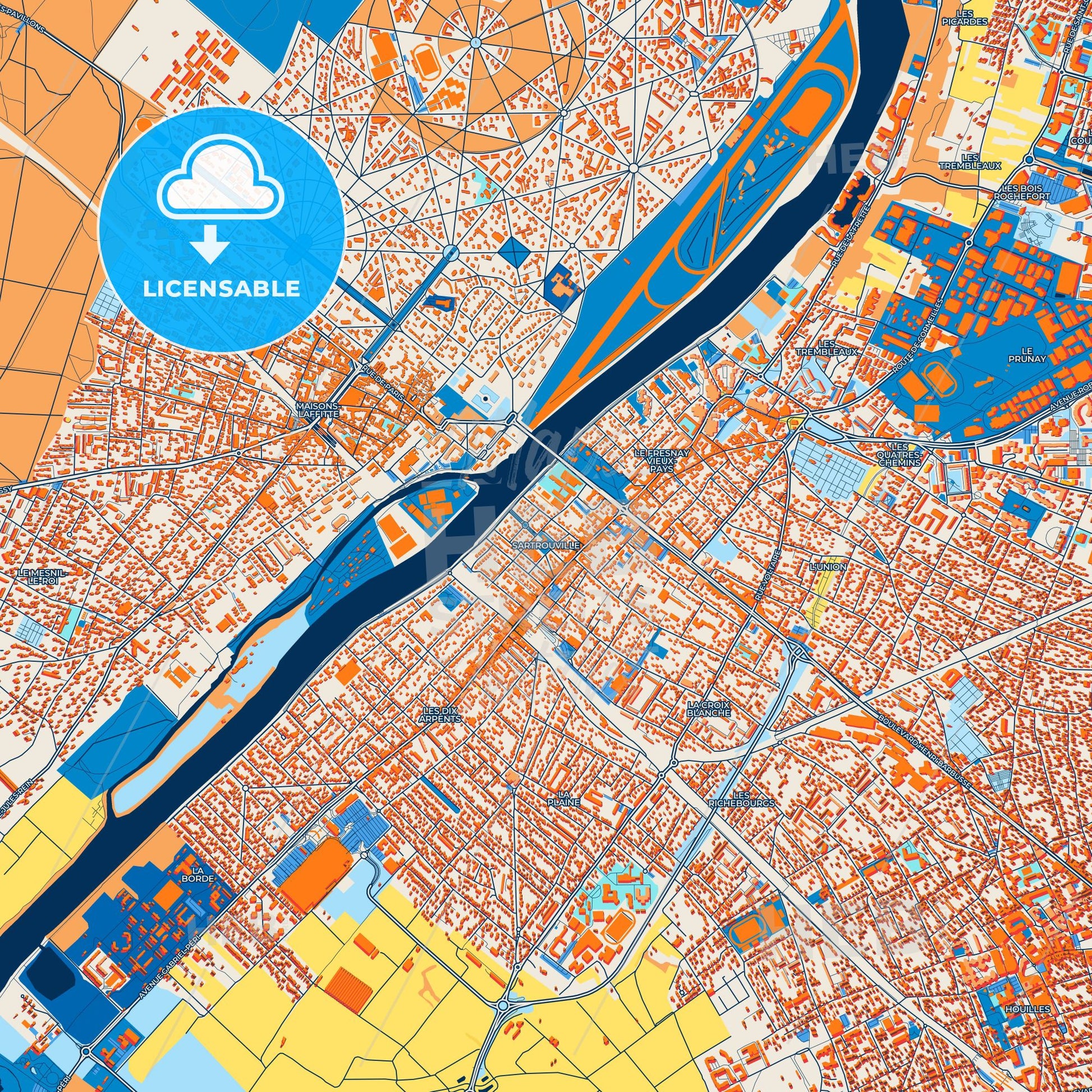 Colorful Sartrouville Street Map with Labels and Buildings