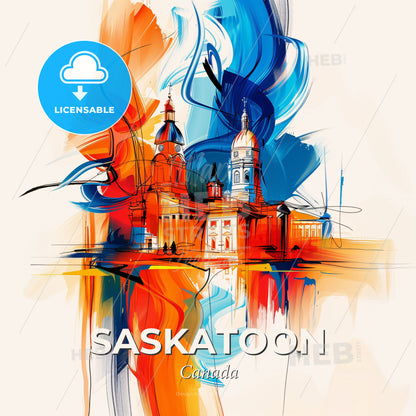 Vibrant Saskatoon, Canada - A Painting Of A Building With Colorful Paint - Square format print template