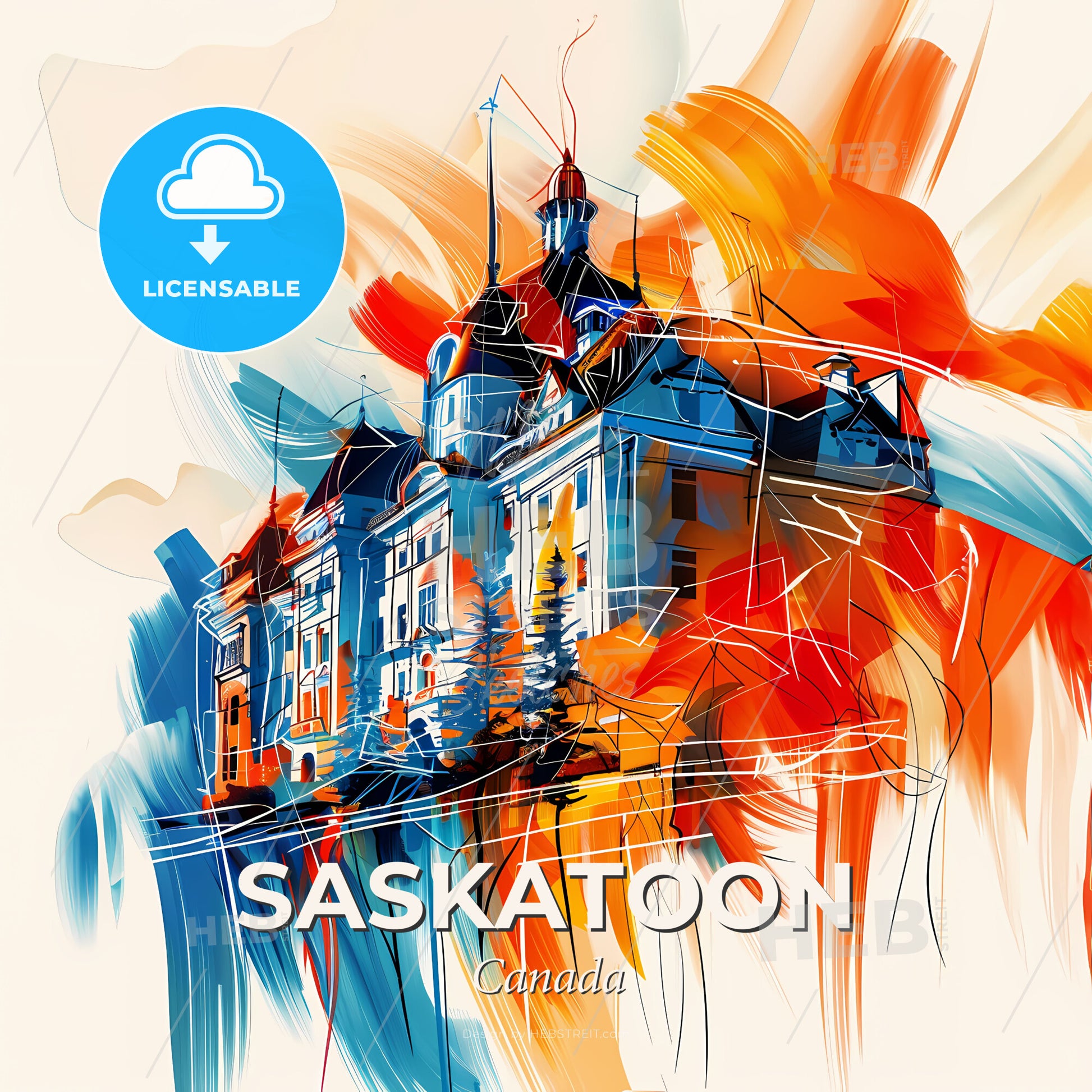 Vibrant Saskatoon, Canada - A Painting Of A Building - Square format print template