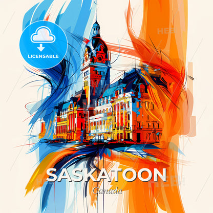 Vibrant Saskatoon, Canada - A Painting Of A Building - Square format print template