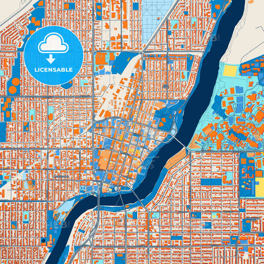 Colorful Saskatoon Street Map with Labels and Buildings