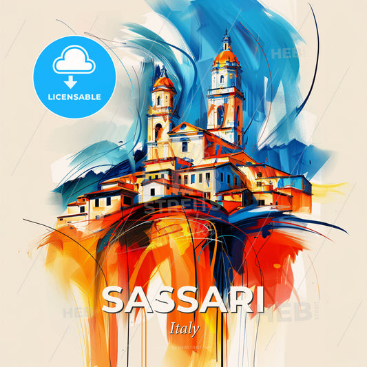 Vibrant Sassari, Italy - A Painting Of A Building - Square format print template