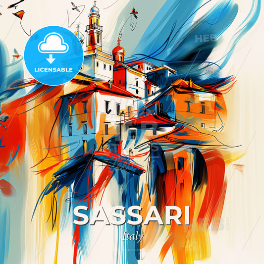 Vibrant Sassari, Italy - A Painting Of A Building - Square format print template