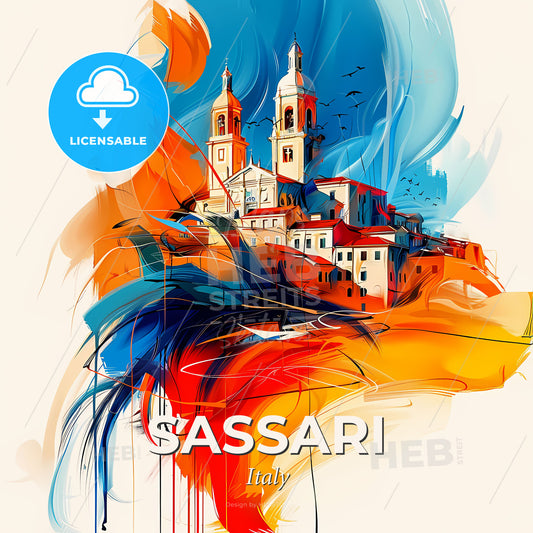 Vibrant Sassari, Italy - A Painting Of A City - Square format print template