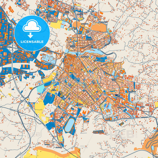Colorful Sassari Street Map with Labels and Buildings