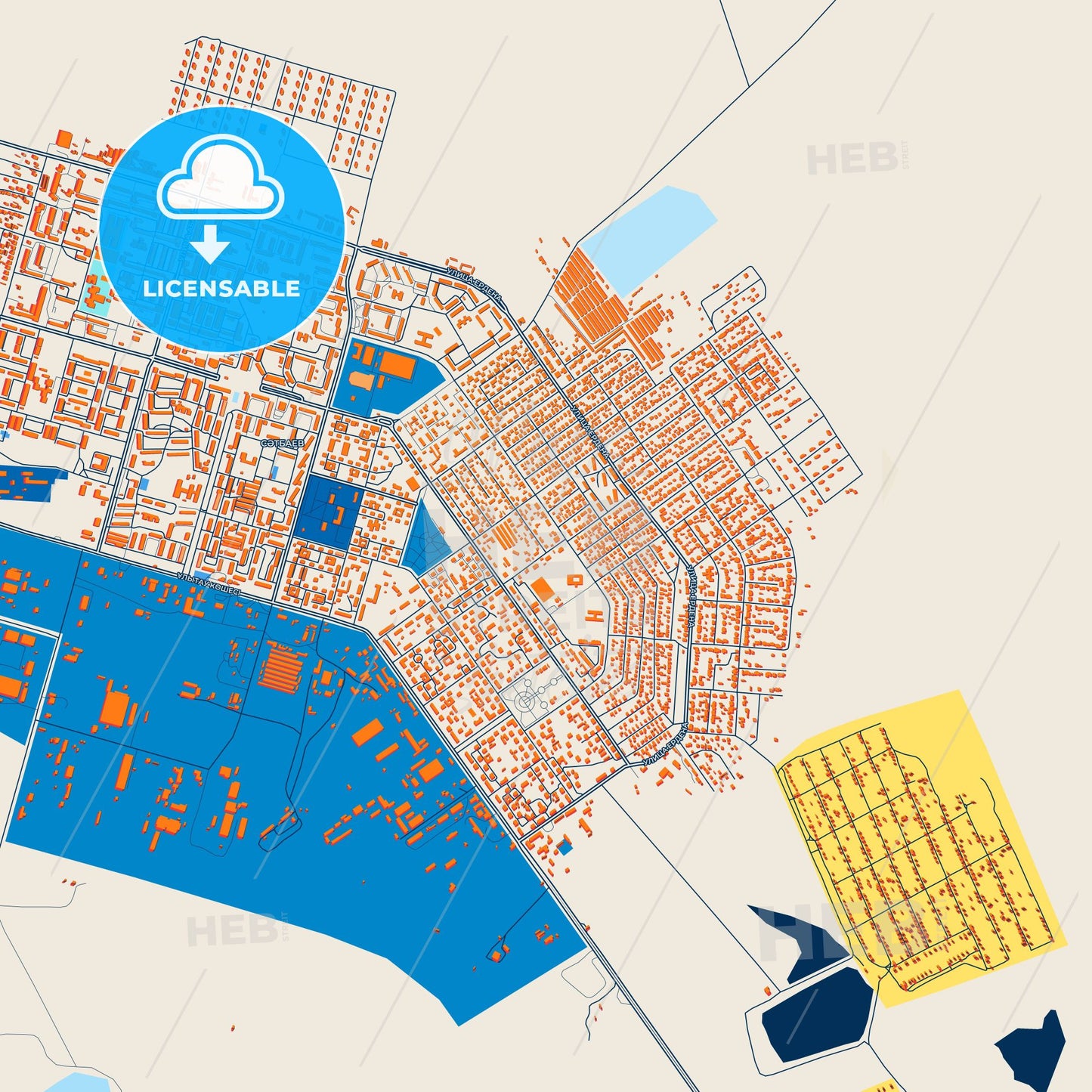 Colorful Satpayev Street Map with Labels and Buildings
