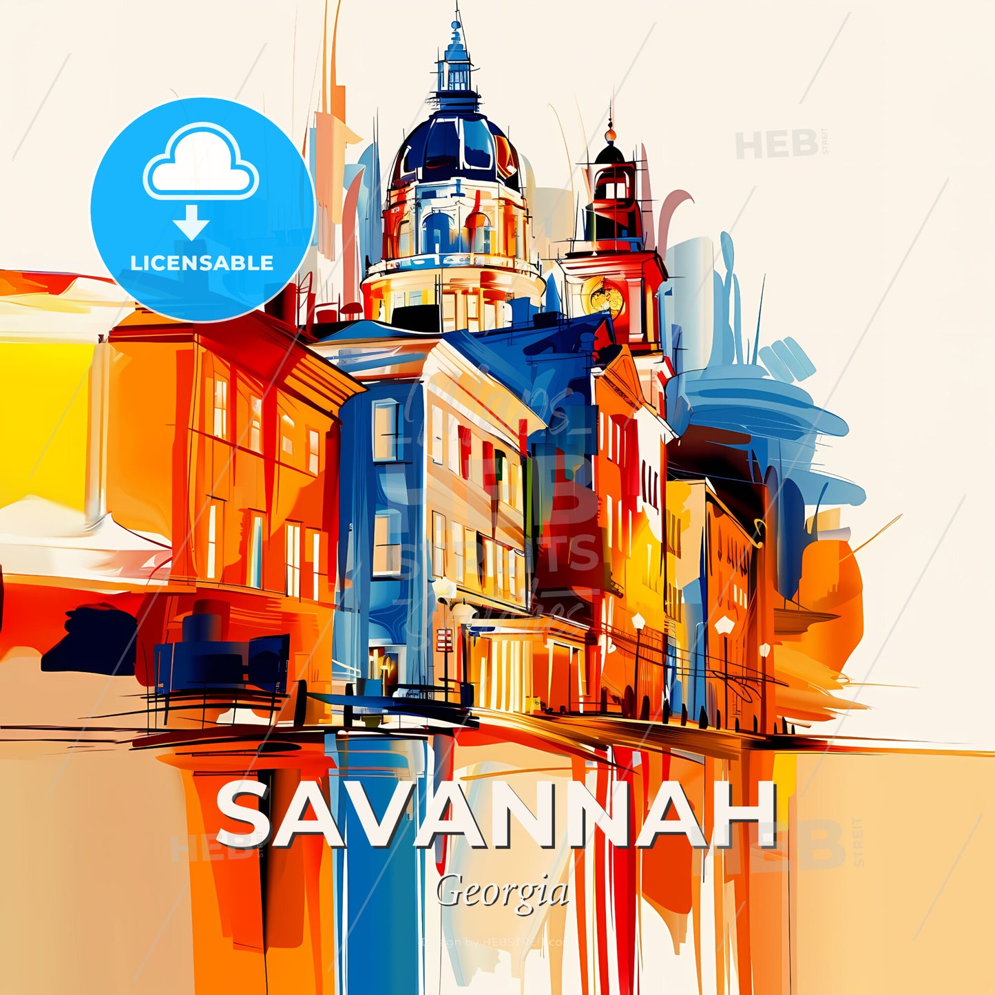 Vibrant Savannah, Georgia - A Painting Of A City - Square format print template