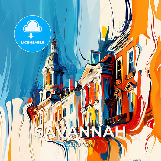 Vibrant Savannah, Georgia - A Building With A Tower - Square format print template