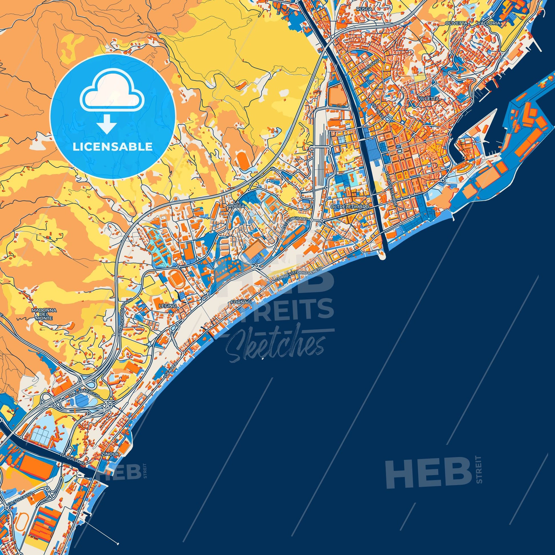 Colorful Savona Street Map with Labels and Buildings