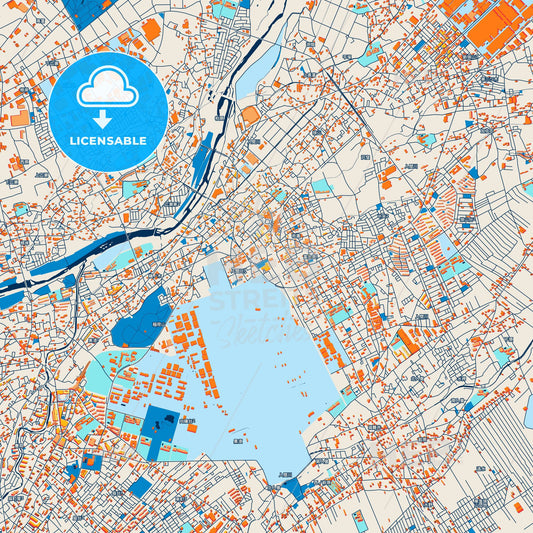 Colorful Sayama Street Map with Labels and Buildings