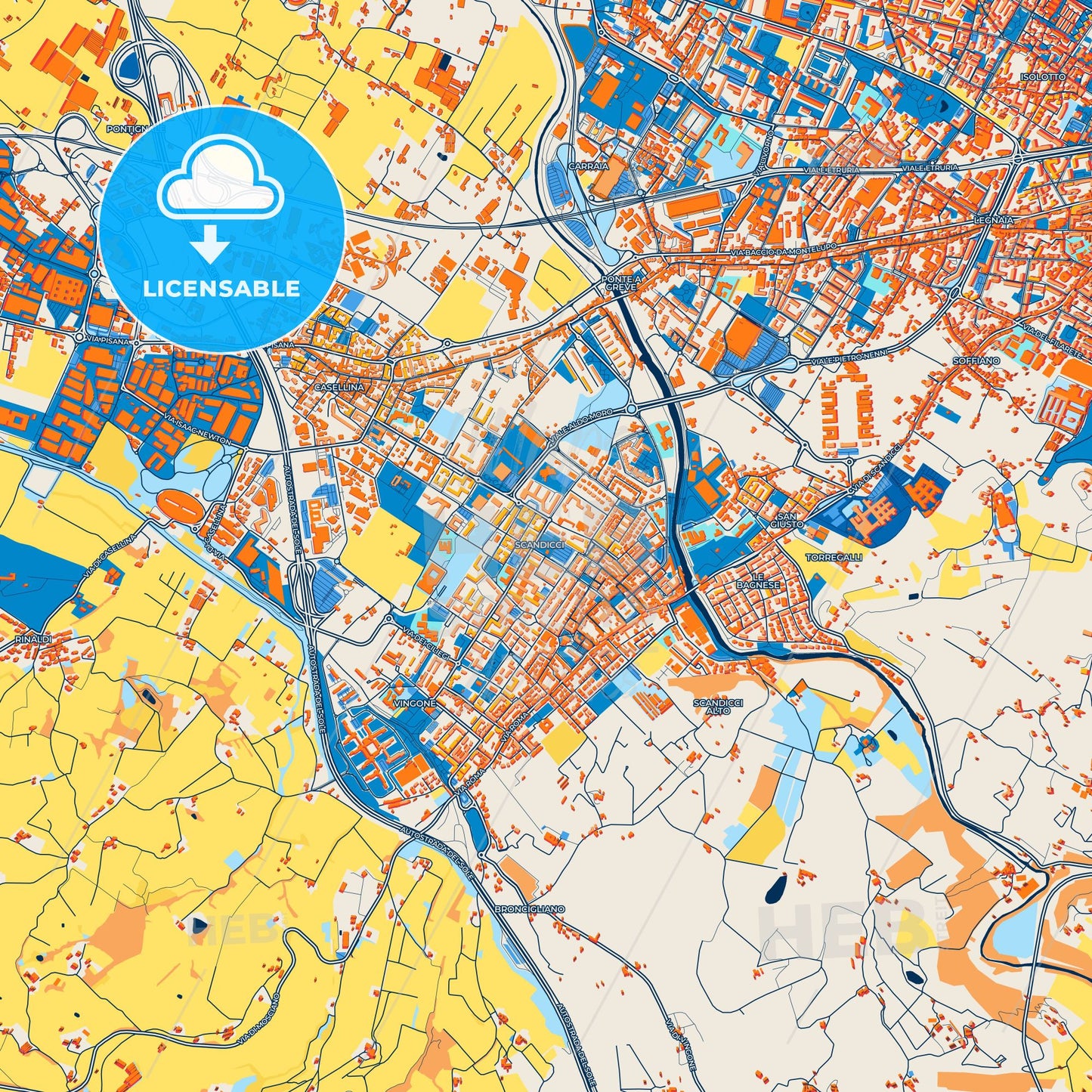 Colorful Scandicci Street Map with Labels and Buildings