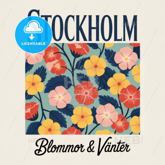 Scandinavian-Inspired Floral Art Print: Stockholm Elegance in Mint & Navy