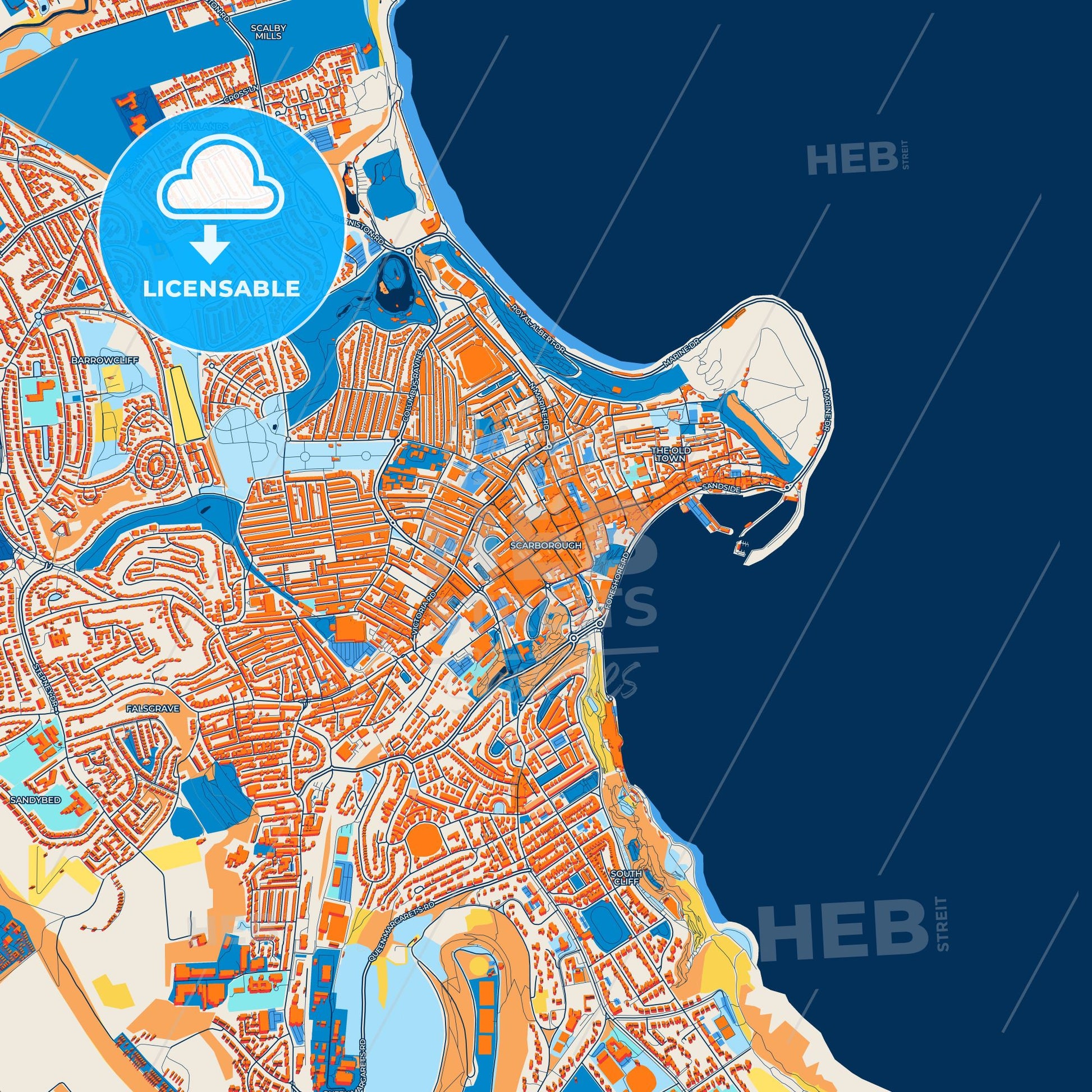 Colorful Scarborough Street Map with Labels and Buildings