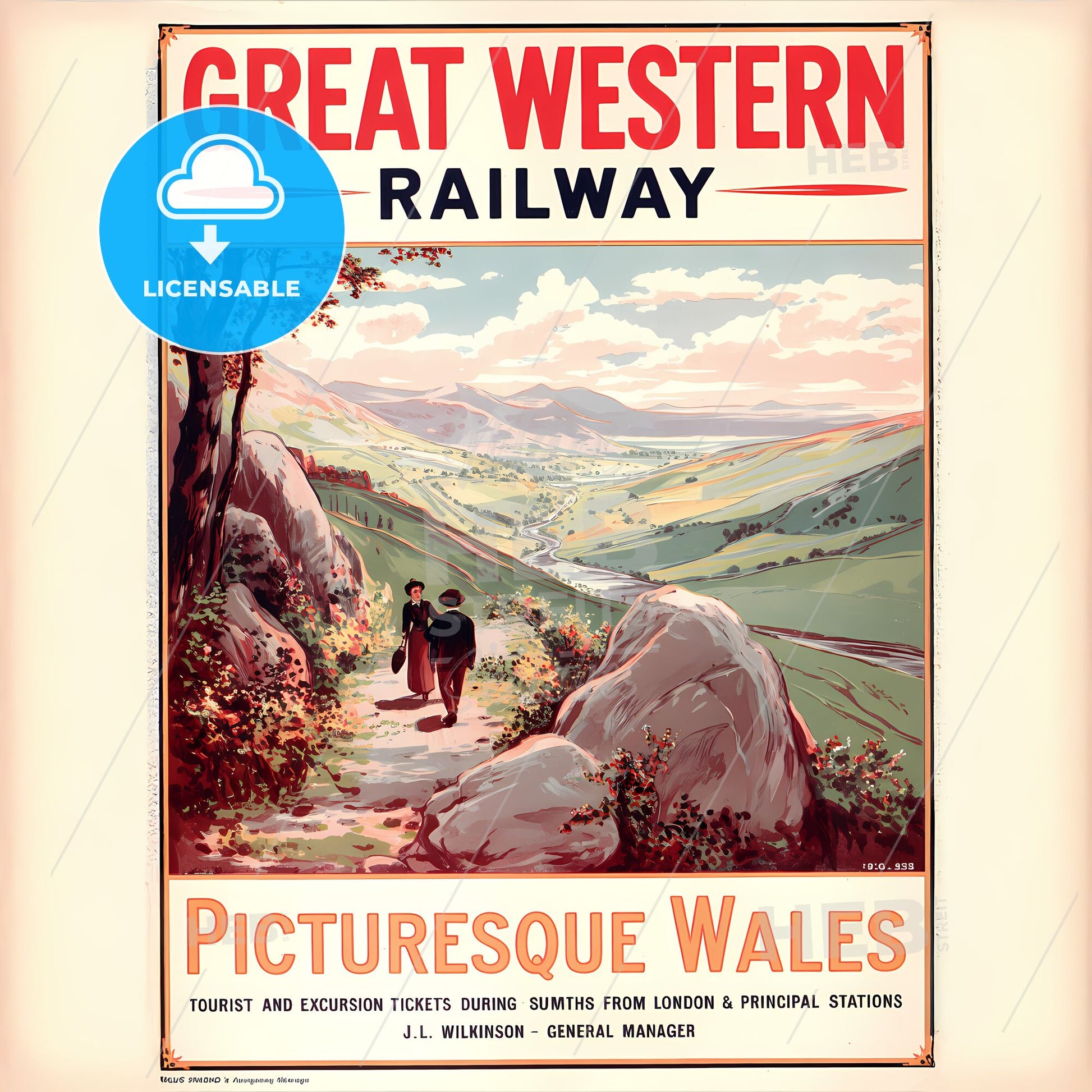 Scenic Welsh Mountain Escape: Vintage Great Western Railway Advertising Art