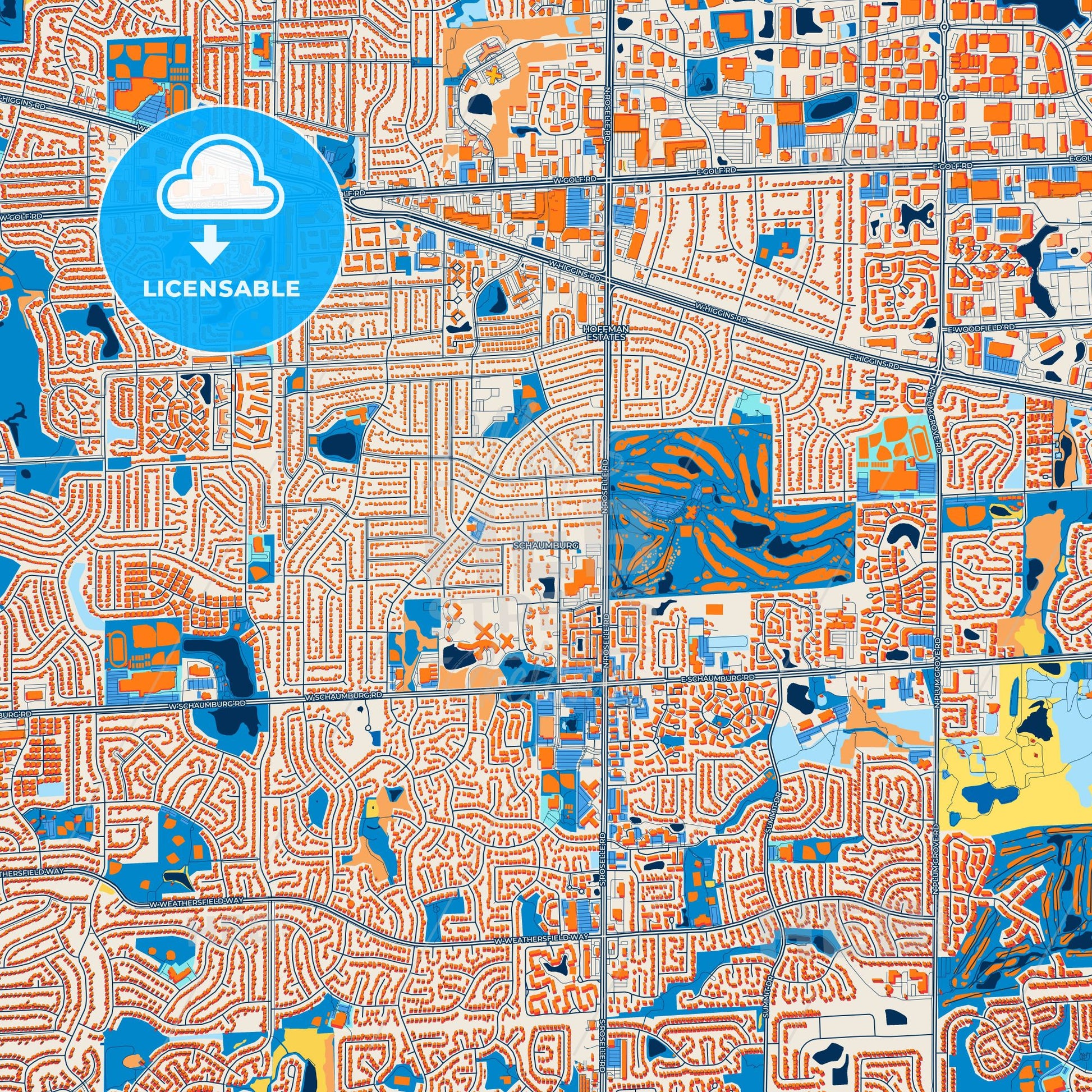 Colorful Schaumburg Street Map with Labels and Buildings