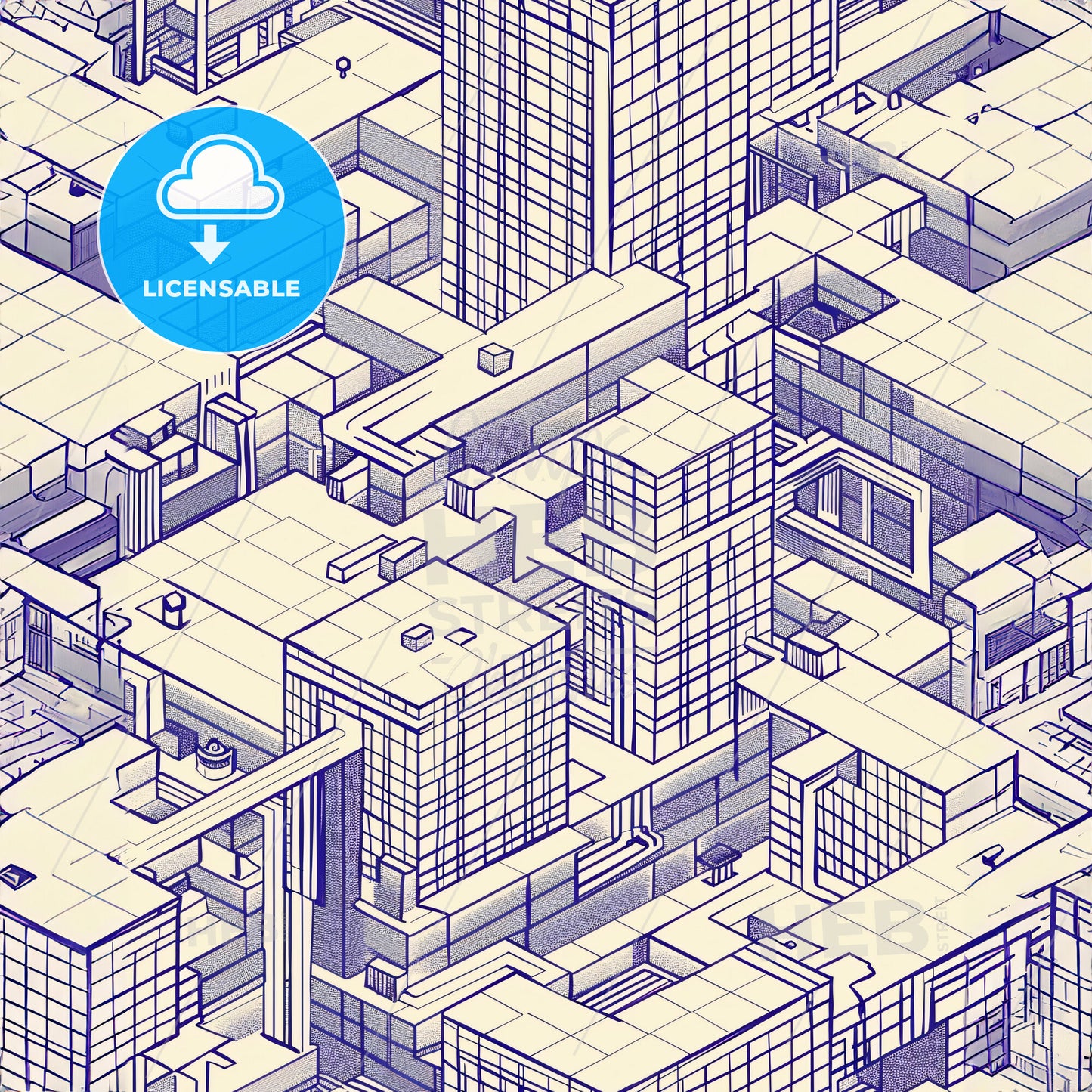 schematic engraved in marble madness - A blue and white drawing of a city