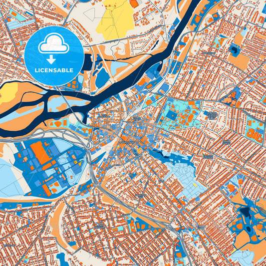 Colorful Schenectady Street Map with Labels and Buildings