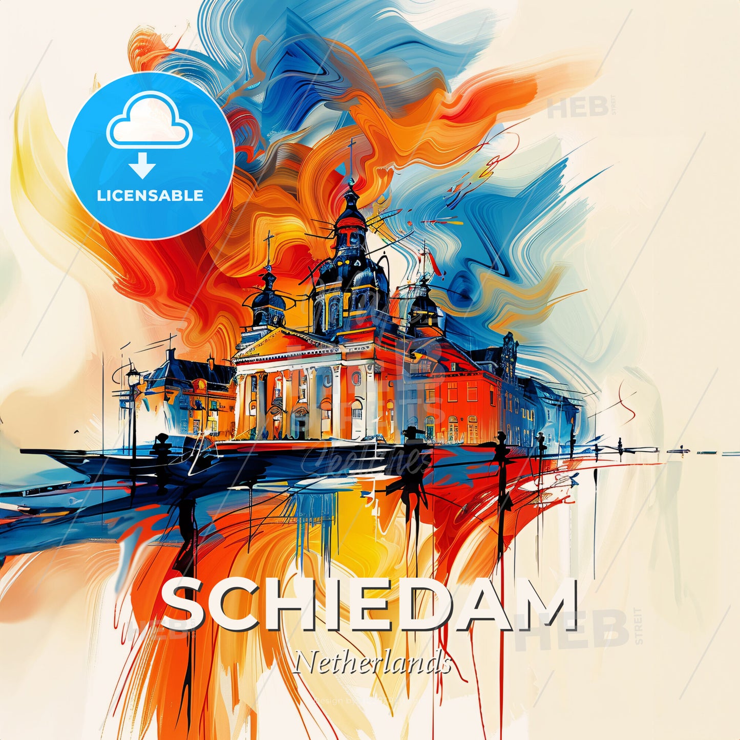 Vibrant Schiedam, Netherlands - A Painting Of A Building With Colorful Paint - Square format print template