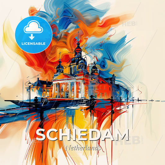Vibrant Schiedam, Netherlands - A Painting Of A Building With Colorful Paint - Square format print template