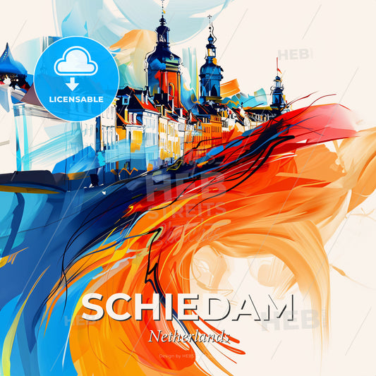 Vibrant Schiedam, Netherlands - A Colorful Painting Of A City - Square format print template
