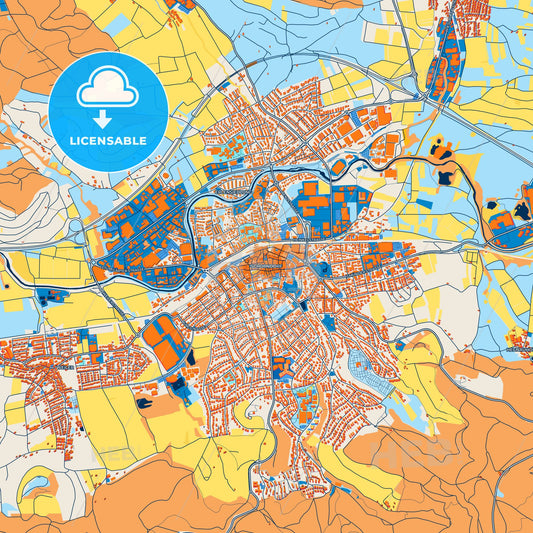 Colorful Schorndorf Street Map with Labels and Buildings