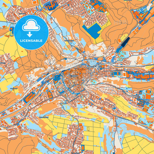 Colorful Schwabisch Gmund Street Map with Labels and Buildings