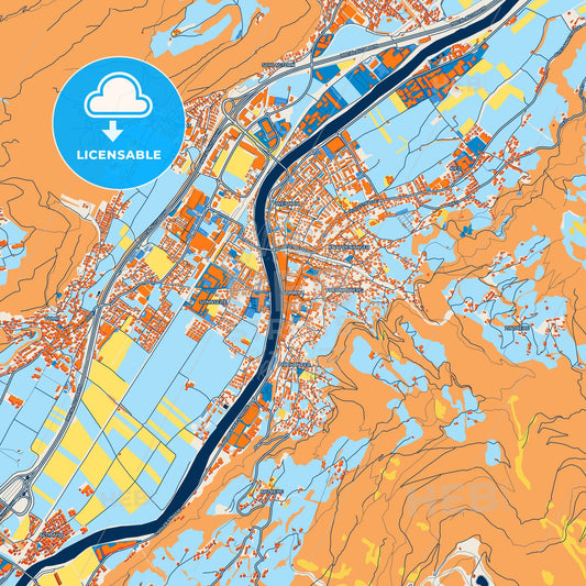 Colorful Schwaz Street Map with Labels and Buildings