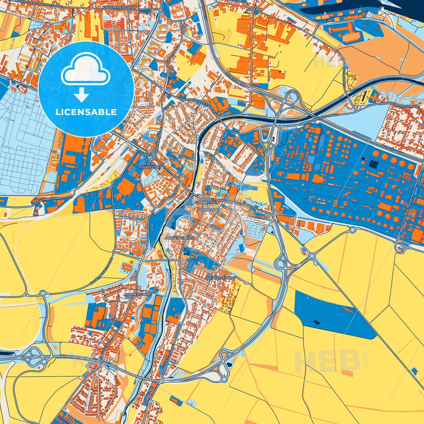Colorful Schwechat Street Map with Labels and Buildings