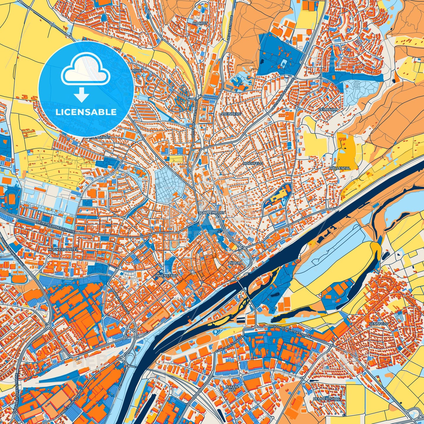 Colorful Schweinfurt Street Map with Labels and Buildings