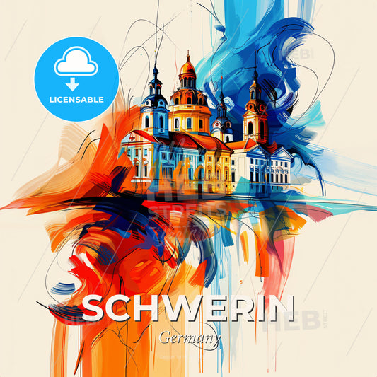 Vibrant Schwerin, Germany - A Colorful Painting Of A Building - Square format print template