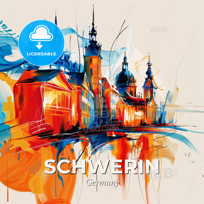Vibrant Schwerin, Germany - A Painting Of A City - Square format print template