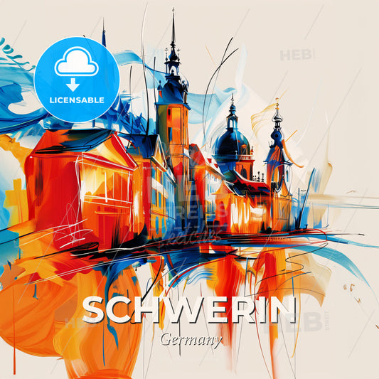 Vibrant Schwerin, Germany - A Painting Of A City - Square format print template