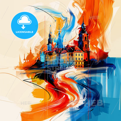 Vibrant Schwerin, Germany - A Painting Of A Building With Colorful Paint