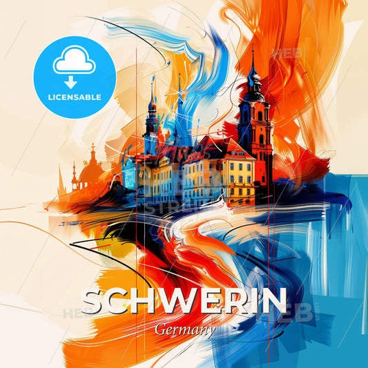 Vibrant Schwerin, Germany - A Painting Of A Building With Colorful Paint - Square format print template